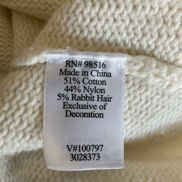 Coldwater Creek Embroidered Doves Sweater cream white mock neck angora ivory M - Picture 4 of 10